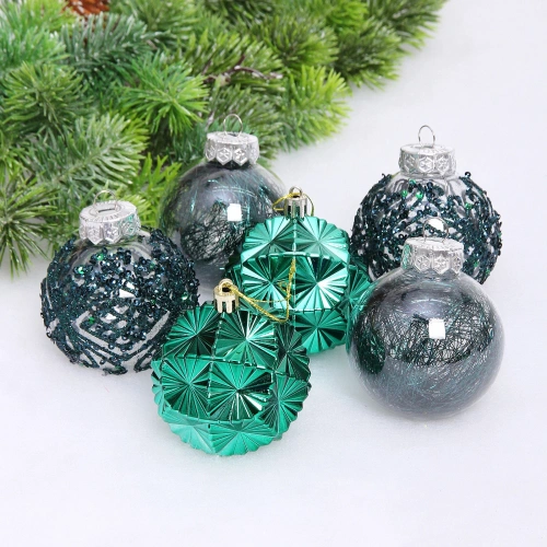 Набор шаров "Зимний Этюд" 7 см (в наборе 6 шт), Изумруд