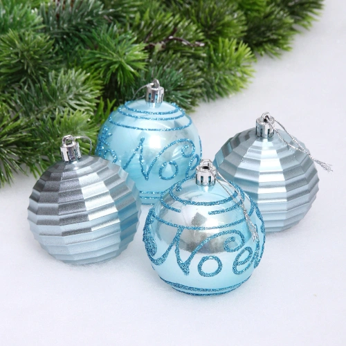 Набор шаров "Зимний коллаж" 7 см (в наборе 4 шт), Голубой