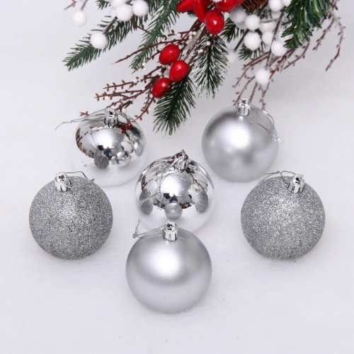 Новогодние шары 6 см (набор 6 шт) "Микс фактур", Серебро (пакет)