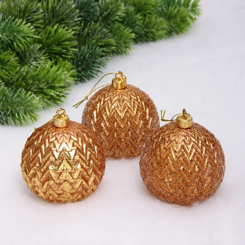 Новогодние шары VERSAILLES "Пандора" 8 см (набор 3 шт), Розовое золото