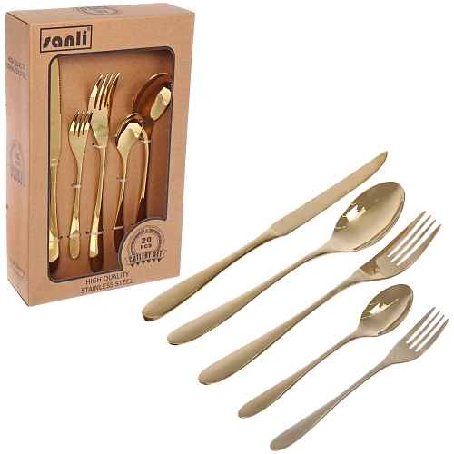 Набор столовых приборов "SANLI" 20шт (4ножа, 4ст.вилки, 4дес.вилки,4ст.ложки, 4ч.ложки), цвет золото