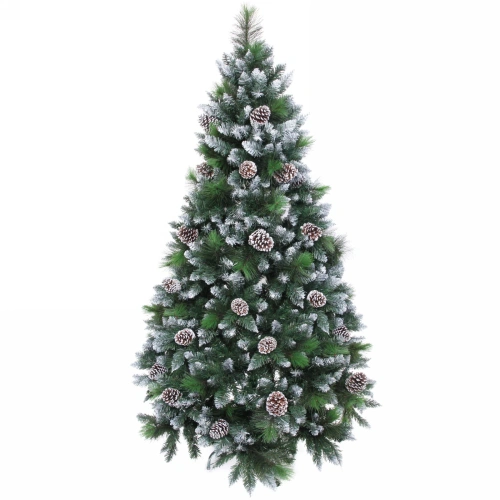 Ёлка "Сказочный лес" 210 см,ПВХ+леска, с белым напылением+шишки (1367 веток) (SZ2000-210)