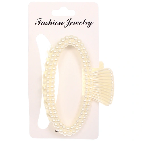 Заколка-краб для волос "Мон Пион", овал, цвет белый, 9,5см (Блистер)●