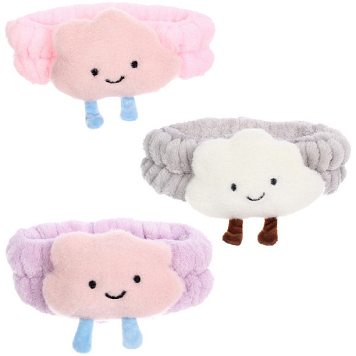 Повязка на голову косметическая ДАЙМОНД РУШ, облачко, цвет сиреневый, пудровый, небесный и серый, 2055см (ZIP пакет)_12