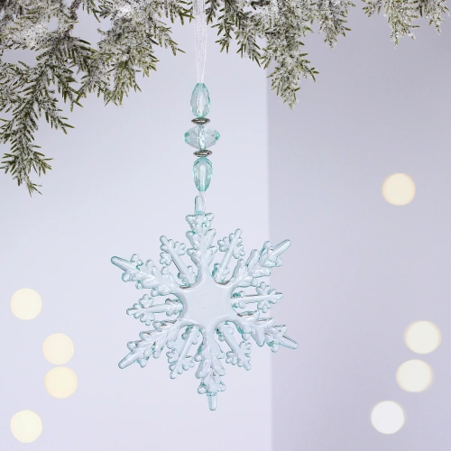 Подвеска "Ажурная снежинка" 16 см, Голубой