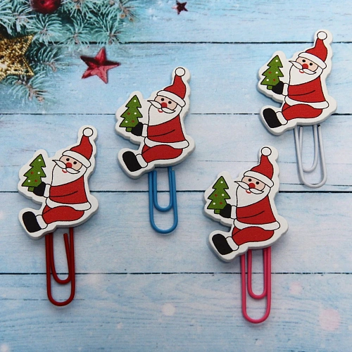 Скрепки для бумаги 4шт Дед Мороз с ёлочкой 5 см_3