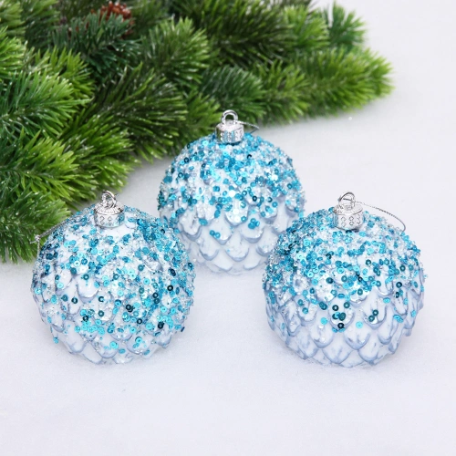 Новогодние шары VERSAILLES "Кефея" 8 см (набор 3 шт), Голубой