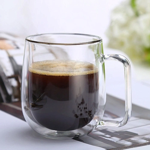 Кружка стеклянная с двойными стенками 150мл Хай-Тек большая ручка_4