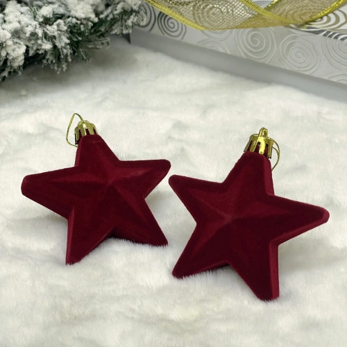 Набор ёлочных украшений VELOUR "Звезда" 8 см (набор 2 шт), Рубин
