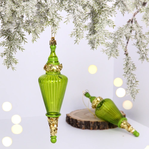 Елочные игрушки "Сияющий кристалл" 5,2*5,2*19 см (набор 2 шт), Зеленый