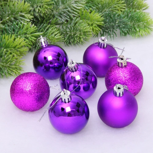 Новогодние шары 5 см (набор 24 шт) "Микс фактур", фиолетовый