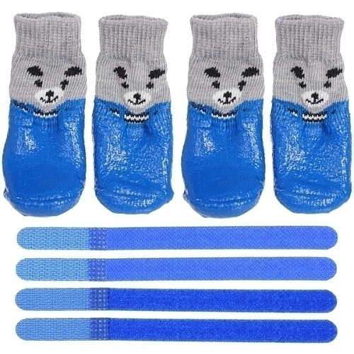 Бошмачки для животных прорезиненные на дождливую погоду LAPUSIK, цвет голубой, размер М, 5,5см_4