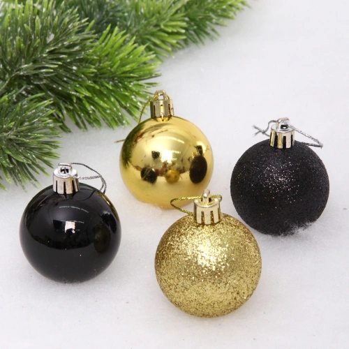 Новогодние шары 5 см (набор 4 шт) "Микс фактур", черный/золото