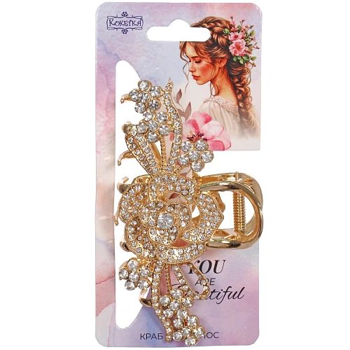 Заколка - краб для волос на блистере LAVITA, роза, цвет серебро и золото, 10,55,5см_4