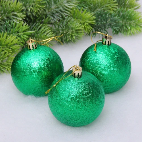 Новогодние шары 7см (набор 3шт) "Мягкий блеск", зеленый