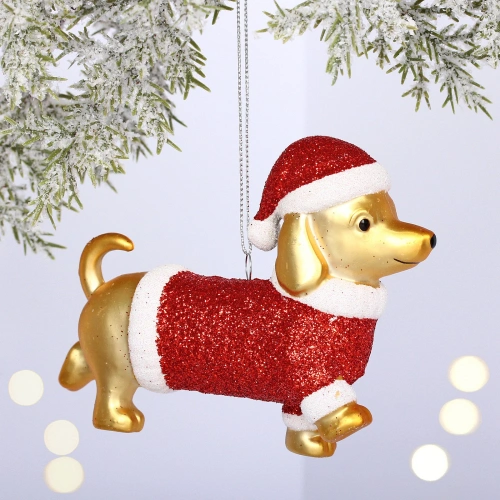 Ёлочная игрушка "Волшебная такса" 3,5*12*8,5 см, Красный