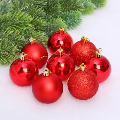 Новогодние шары 6 см (набор 24 шт) "Микс фактур", красный