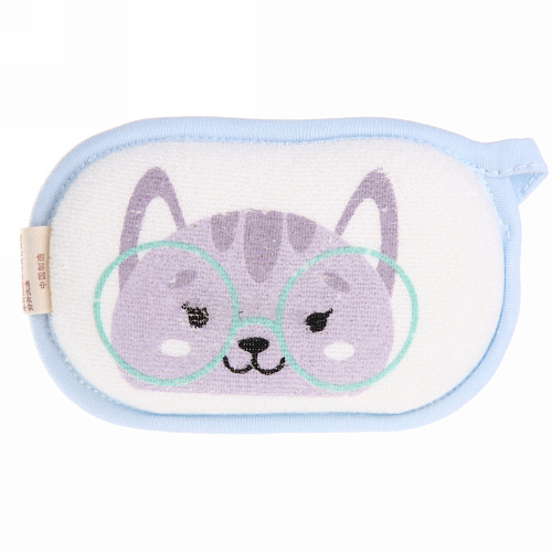 Губка для тела махровая детская "Happy baby - Котёнок Оливер" , 13*8,5 см (зип пакет и наклейка Ultramarine)✦