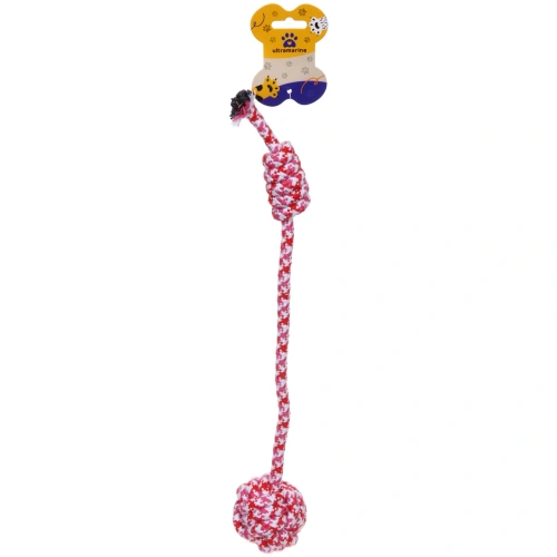 Игрушка - канат для собак мелких и средних пород "НЕСКУЧАЙКА", цвет красный, 42см / *90гр (лейбл)