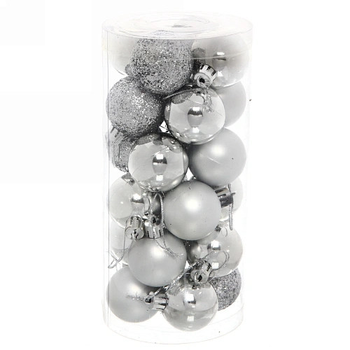 Новогодние шары 4 см (набор 24 шт) Микс фактур, серебро_17