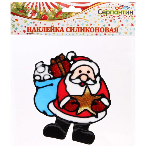 Наклейка на стекло  19*19 см,"Дед Мороз с поздравлением" 